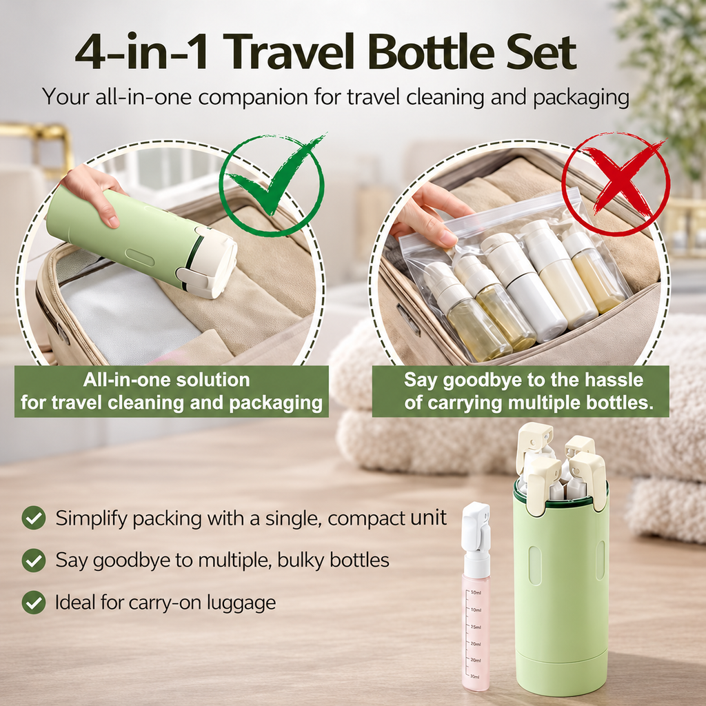 4-in-1 travel bottle set packing illustration