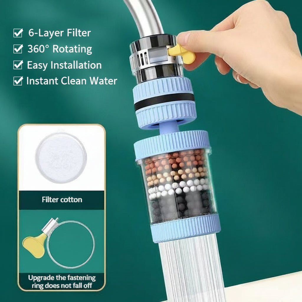 6-Layer 360° Rotating Water Filter Tap – Instant Clean Water