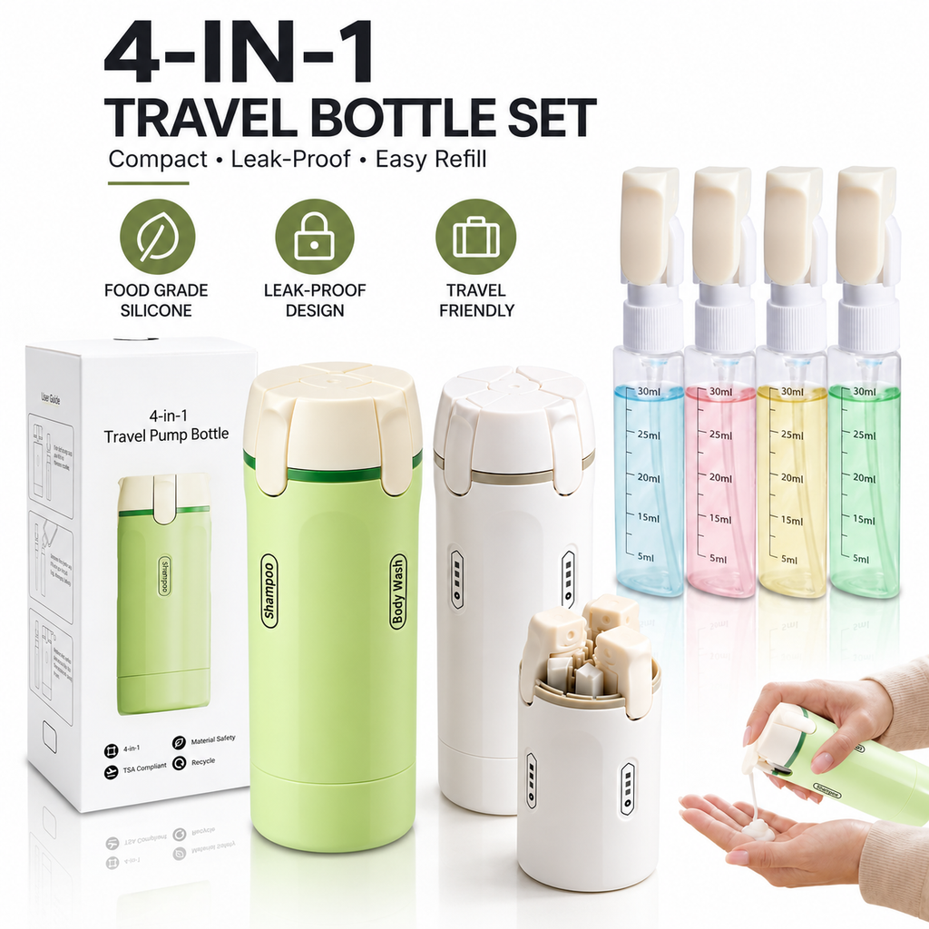 4-in-1 Refillable Travel Dispenser Bottle