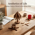 Bamboo & Wooden Tree-Shaped Coaster Set with Decorative Stand