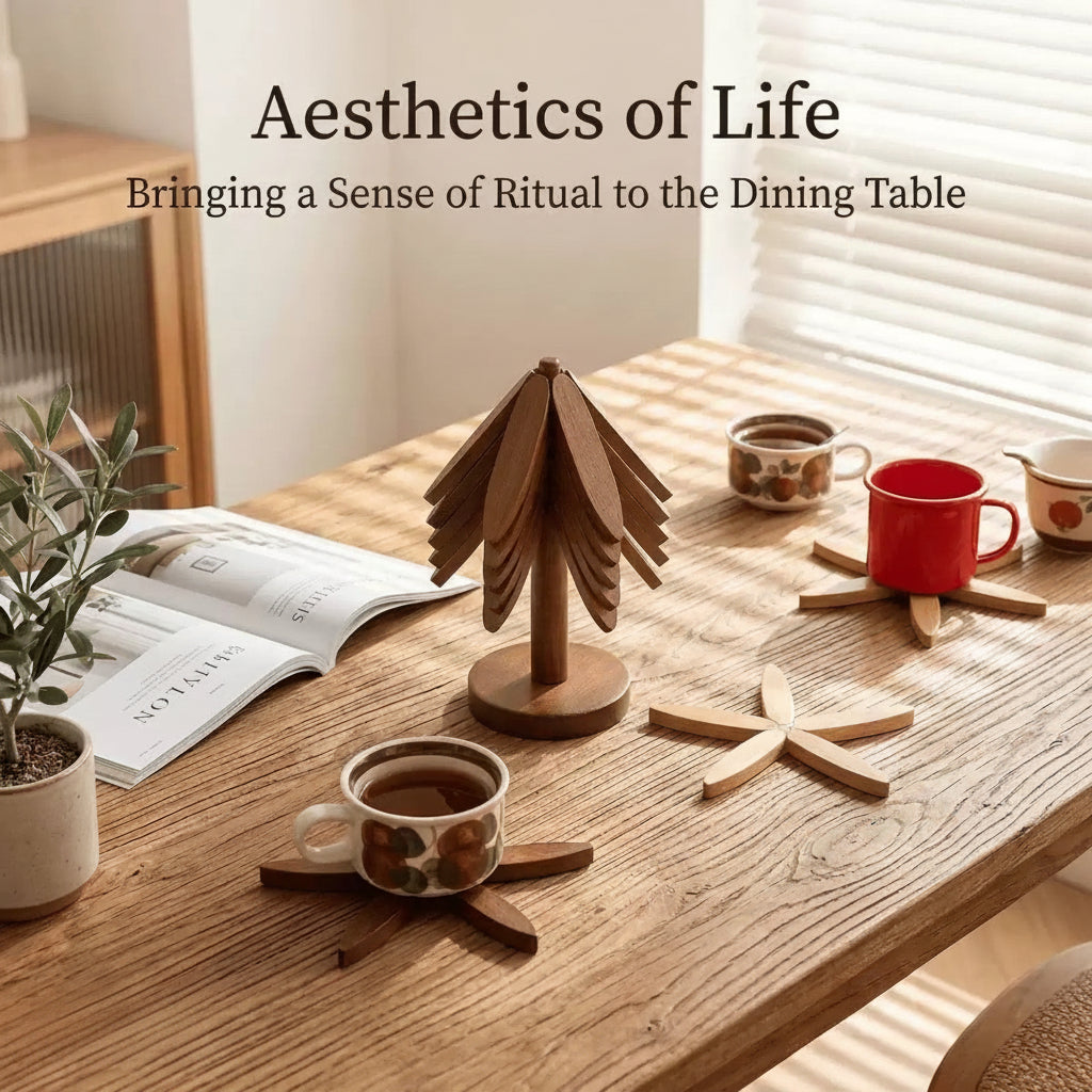 Bamboo & Wooden Tree-Shaped Coaster Set with Decorative Stand