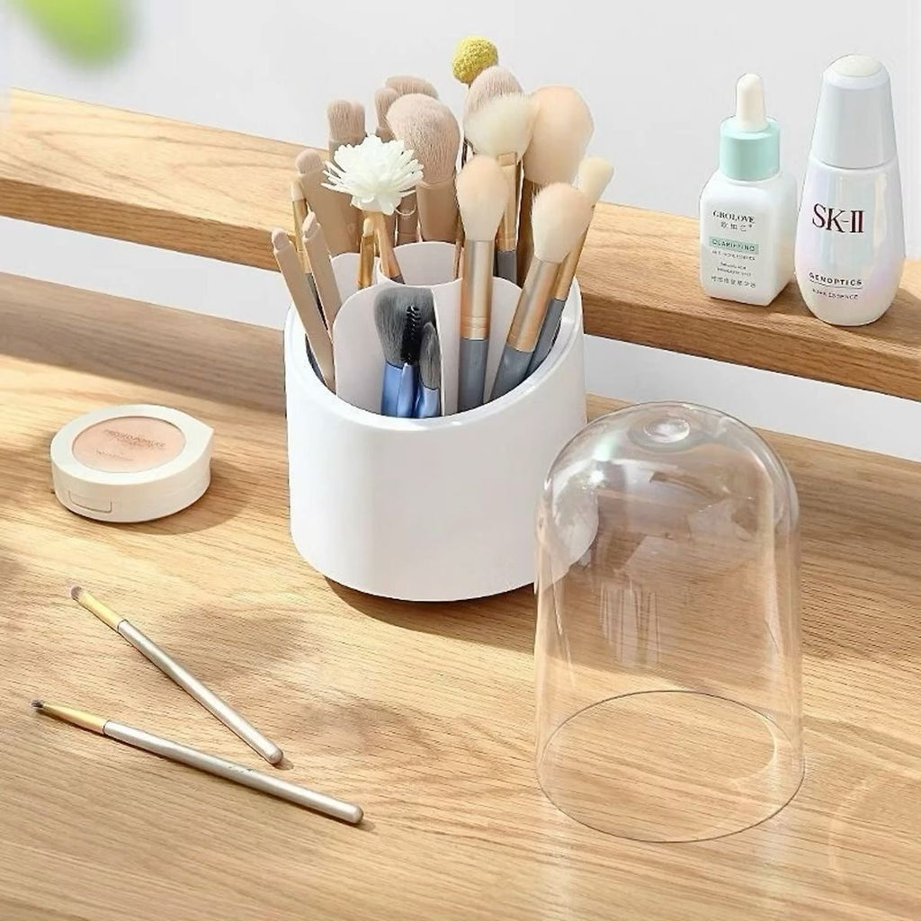 360° Rotating Dustproof Makeup Brush Organizer with Transparent Cover