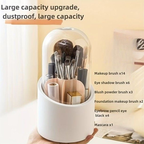 360° Rotating Dustproof Makeup Brush Organizer with Transparent Cover