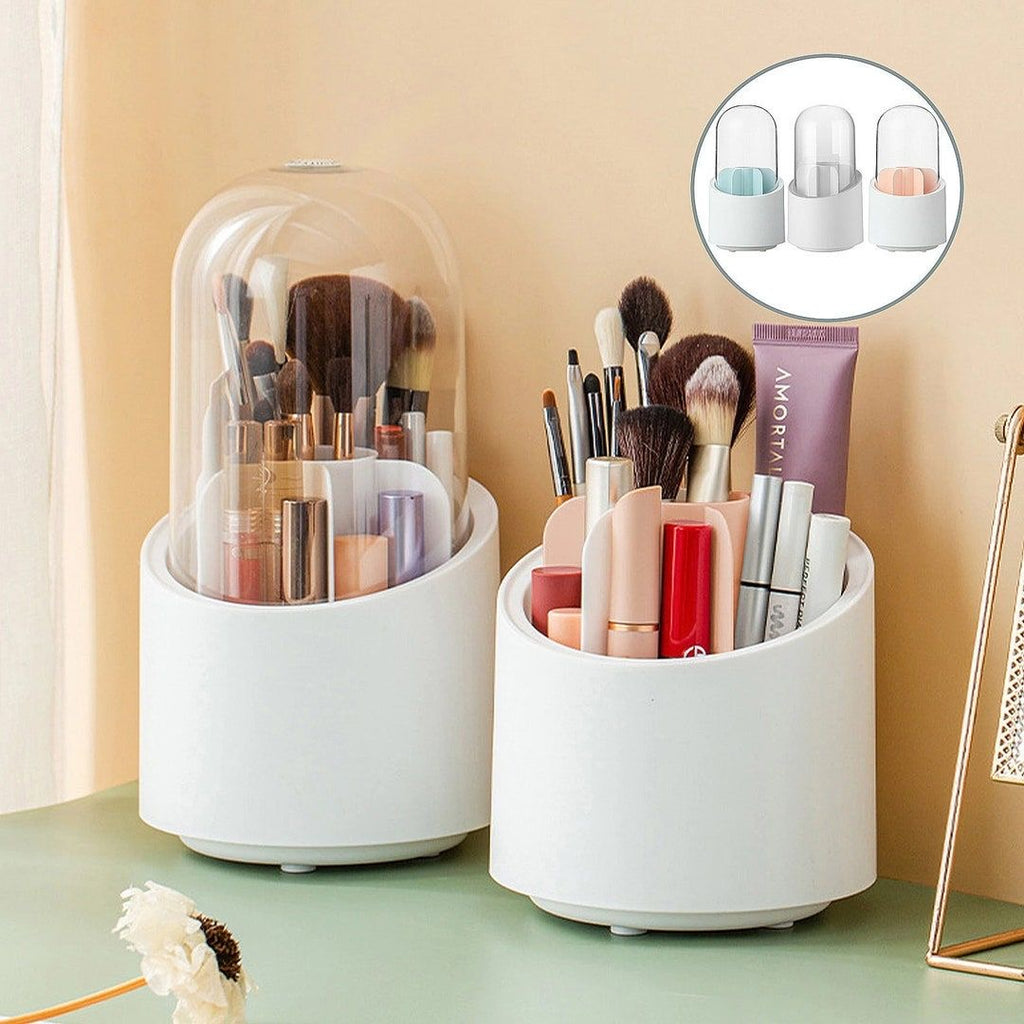 360° Rotating Dustproof Makeup Brush Organizer with Transparent Cover