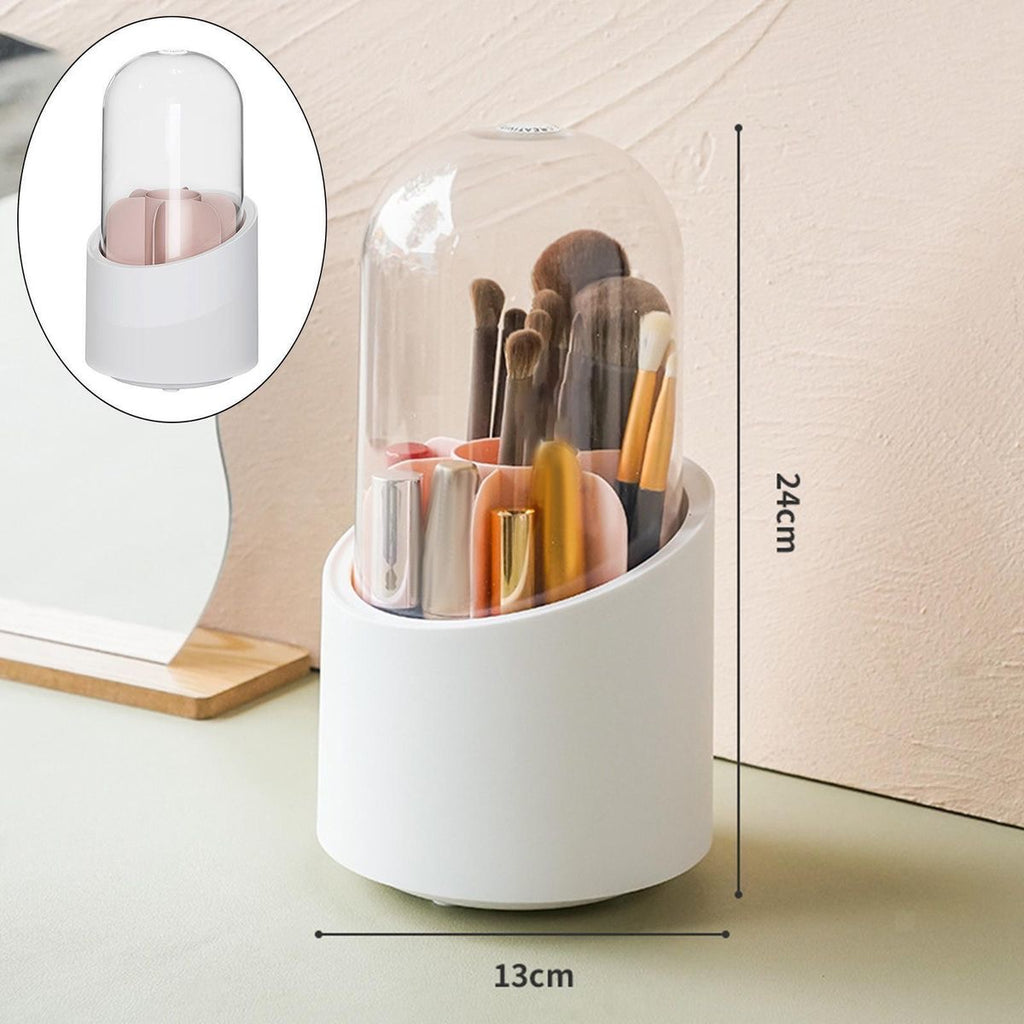 360° Rotating Dustproof Makeup Brush Organizer with Transparent Cover
