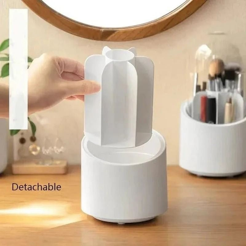 360° Rotating Dustproof Makeup Brush Organizer with Transparent Cover