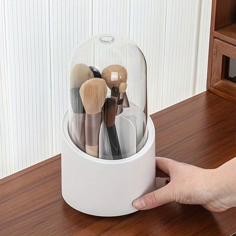 360° Rotating Dustproof Makeup Brush Organizer with Transparent Cover