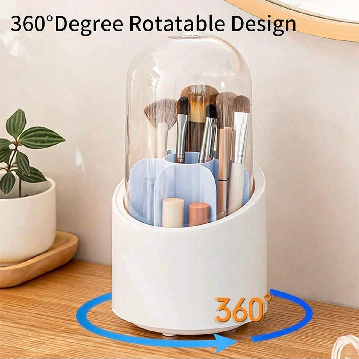 360° Rotating Dustproof Makeup Brush Organizer with Transparent Cover