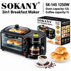 SOKANY SK-145 3-in-1 Breakfast Maker – 12L, 1250W