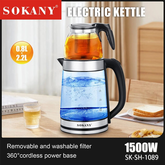 SOKANY SK-SH-1089 Glass Electric Kettle Set – 2.2L, 1500W online product image